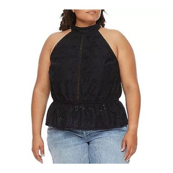 Ryegrass Tops - ☀️RYEGRASS Black Eyelet Detail Sleeveless Halter Size Large NWOT